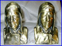 Lindbergh head bust the aviator NX-211 bookends art deco brass metal pair USA