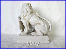 Lion With Shield Bookends Glaze Art Deco Ceramics 9.5 EUC