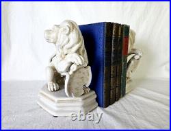 Lion With Shield Bookends Glaze Art Deco Ceramics 9.5 EUC