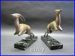 MARCEL-ANDRE BOURAINE (French) Art Deco Bronze Gazelle Bookends c. 1920 antique