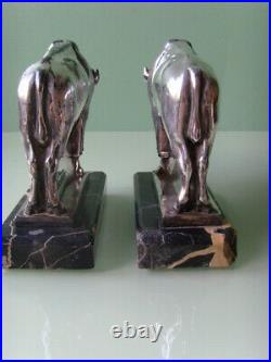 MAX LE VERRIER Art Deco Bison Buchstützen sculptures bookends Bronze versilbert