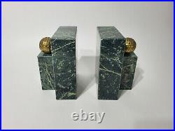 MCM Vintage Granite Marble Art Deco Golf Bookends Brass Golf Ball lawyer office