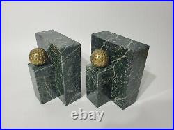 MCM Vintage Granite Marble Art Deco Golf Bookends Brass Golf Ball lawyer office