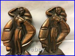 MISS MODERNE Antique 1929 Art Deco Cast Iron Bookends Bronze Finish Nice Patina