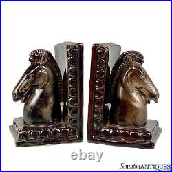 Mid-Century Art Deco Porcelain Horse Head Library Bookends A Pair