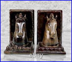 Mid-Century Art Deco Porcelain Horse Head Library Bookends A Pair