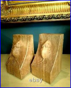 Mouseman Hand Carved Bookends. Solid Oak With Signature Mouse. Robert Thompson