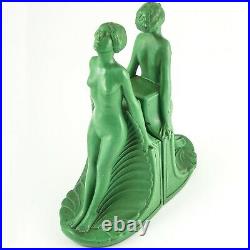 NUDE Figural Art Deco Metal Bookends, Original Green Paint, Numbered, HEAVY