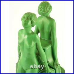 NUDE Figural Art Deco Metal Bookends, Original Green Paint, Numbered, HEAVY