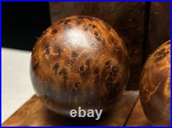 Nice Vintage Art Deco Burl Wood Sphere Ball Bookends 4 tall
