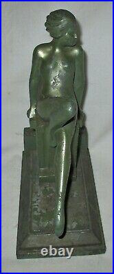 One Antique Art Deco Nuart Frankart Era Nude Lady Bust Statue Sculpture Bookend