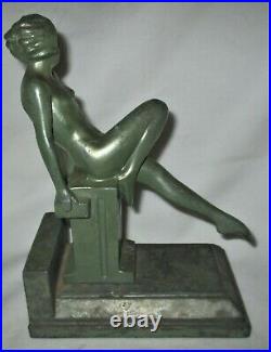 One Antique Art Deco Nuart Frankart Era Nude Lady Bust Statue Sculpture Bookend