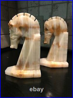 Onyx Trojan Horsehead Bookends- Art Deco Style