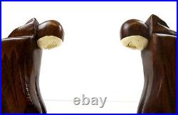 Original French Art Deco Bookends Rosewood Bone Faces Praying Monks 1930 Antique
