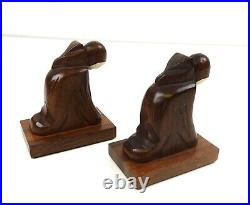 Original French Art Deco Bookends Rosewood Bone Faces Praying Monks 1930 Antique