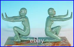 Original Pair Art Deco Kneeling Figural Nude Bookends Frankart Era