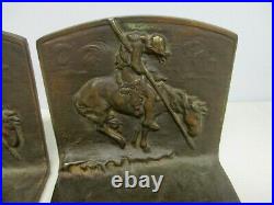 PAIR OF ANTIQUE HEAVY IRON BOOK ENDS with END OF THE TRAIL INDIAN