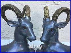 PAIR OF ART DECO PEWTER & BRASS PLATED RAM BOOKENDS CIRCA 1930s