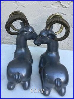 PAIR OF ART DECO PEWTER & BRASS PLATED RAM BOOKENDS CIRCA 1930s