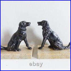 PAIRE of ART DECO METAL & MARBLE DOGS BOOKENDS