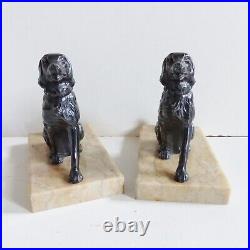 PAIRE of ART DECO METAL & MARBLE DOGS BOOKENDS
