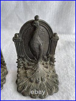 Pair 1920-30s Bronze Clad Standing Peacock Bookends 5 3/4 t x 4 wide