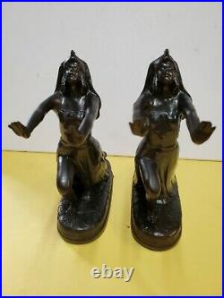 Pair 1920's Era Art Deco Egyptian Style Bronze Figural Bookends