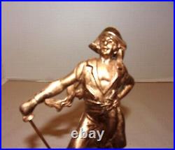Pair 1920's Solid Bronze Dodge, Inc. Pirate Bookends withBlack Enamel Bases