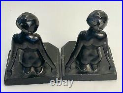 Pair Antique 1927 Art Deco Frankart Nude Women Bookends Kneeling Nudes Black