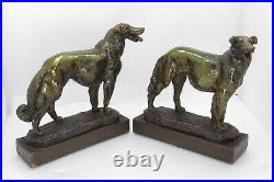 Pair Antique Art Deco PAUL HERZEL Bronze Clad BORZOI Sight Hound Dog Bookends