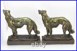Pair Antique Art Deco PAUL HERZEL Bronze Clad BORZOI Sight Hound Dog Bookends