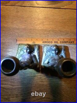 Pair Antique Bronze Bookends Candlesticks Superior Condition Exquisite Details