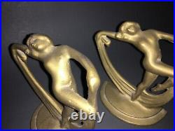 Pair Art Deco Bookends Scarf Dancer Figurines Bronze Tone 5 Tall Metal VINTAGE