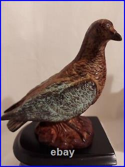 Pair Art Deco Bronzed Patina Painted Polychrome Birds Pigeon Bookends Vintage