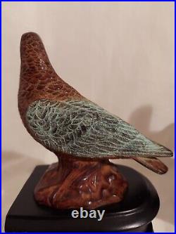 Pair Art Deco Bronzed Patina Painted Polychrome Birds Pigeon Bookends Vintage