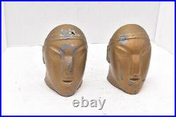Pair Art Deco Cast Metal Bust Sculpture Figural Face Bookends Egyptian Revival