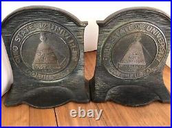 Pair Cast Iron 1920's Ohio State University Bookends, Signed