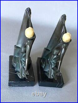 Pair Extremely Rare Vintage German Art Deco Bronze Gilded Spelter Bookends