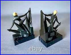Pair Extremely Rare Vintage German Art Deco Bronze Gilded Spelter Bookends