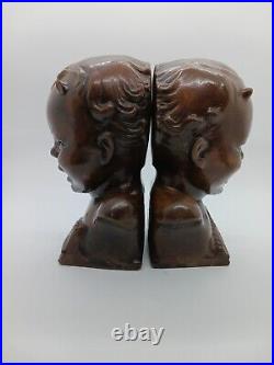 Pair Fan Co Bookends Pan With Flute Vintage 1930s Signed Helen Leidloff