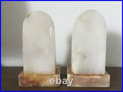 Pair Italian Art Deco Egyptian Revival Alabaster Marble Bookends Woman Bust Head