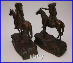 Pair Jennings Brothers JB American Indian Chief on Horseback Bookends