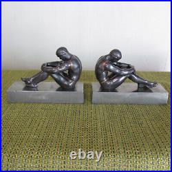Pair Male Nude Olympiad Athlete Bookends By Ronson Metal Art Goods, 1927