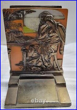 Pair Of Art Deco Pompeian Knowledge Book Ends 1925 Bronze Co Excellent Condition