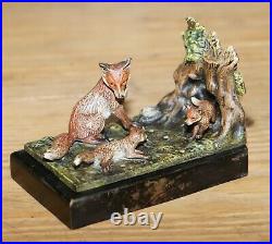 Pair Of Circa 1920 Austrian Vienna Cold Painted Bronze Bookends Hound & Foxes