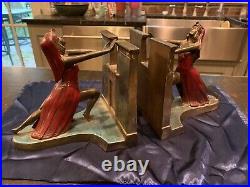 Pair Of Original Art Deco Dated 1924 & L. V Aronson Enameled Eqyptian Bookends
