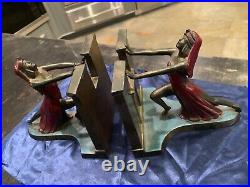 Pair Of Original Art Deco Dated 1924 & L. V Aronson Enameled Eqyptian Bookends