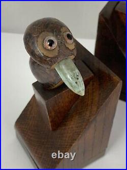 Pair Of Wood & Brass Art Deco Nut Bird Bookends Nutbird Book Ends