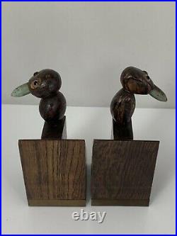 Pair Of Wood & Brass Art Deco Nut Bird Bookends Nutbird Book Ends