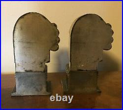 Pair Period 1930's Art Deco Bookends Woman's Head Egyptian Sculpture Style